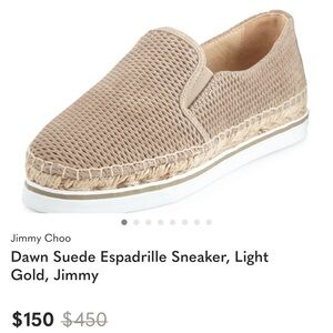 Jimmy Choo Dawn Metallic Beige Tan Slip-On Espadrilles Casual Suede Size 6